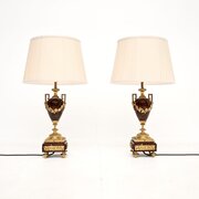 Pair Of Antique French Marble Gilt Bronze Lamps