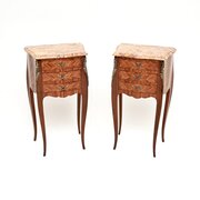 Pair Of Antique French Parquetry Marble Top Chests