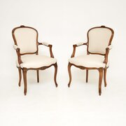 Pair Of Antique French Walnut Salon Armchairs