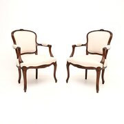 Pair Of Antique French Walnut Salon Armchairs