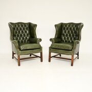 Pair of Antique Georgian Style Leather Wing Chairs
