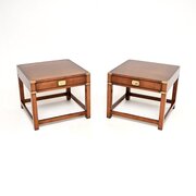 Pair Of Antique Mahogany And Brass Campain Tables