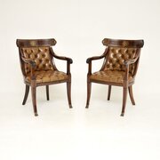 Pair Of Antique Regency Brass Mahogany Chairs