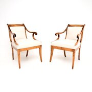 Pair Of Antique Satin Birch Biedermeier Armchairs