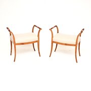 Pair Of Antique Satin Birch Biedermeier Stools