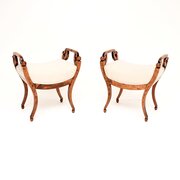 Pair Of Antique Satin Birch Biedermeier Stools