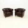 Pair of Antique Swedish Leather Club Armchairs