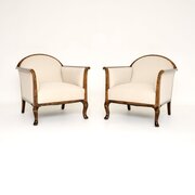 Pair Of Antique Swedish Satin Birch Armchairs