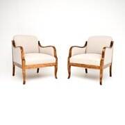 Pair Of Antique Swedish Satin Birch Armchairs