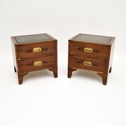 pair of yew wood campaign style bedsides Pair of Antique Yew Wood Campaign Style Bedsides