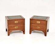 Pair Of Antique Yew Wood Campaign Style Bedsides