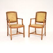 Pair Of Art Deco Walnut And Leather Armchairs