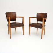 Pair Of French Art Deco Leather Bridge Chairs