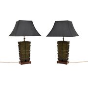 Pair Of Large Antique Bronze Oriental Table Lamps