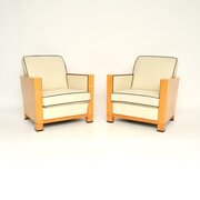 Pair Of Swedish Art Deco Armchairs In Satin Birch