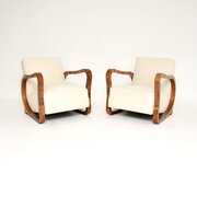 Pair Of Swedish Art Deco Walnut Armchairs