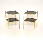 Pair Of Vintage Brass And Leather Side Tables