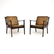 Pair Of Vintage Danish Mahogany Leather Armchairs