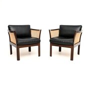 Pair Of Vintage Danish Mahogany Leather Armchairs