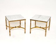Pair Of Vintage French Brass & Marble Side Tables