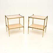 Pair of Vintage French Brass  Marble Side Tables