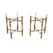 Pair Of Vintage French Brass And Glass Side Tables