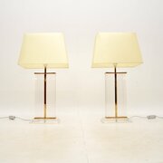 Pair Of Vintage French Lucite & Brass Table Lamps