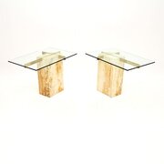 Pair Of Vintage Italian Travertine Brass Tables