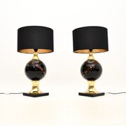 Pair Of Vintage Italian Walnut & Brass Table Lamps