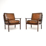 Pair Of Vintage Rosewood And Leather Armchairs