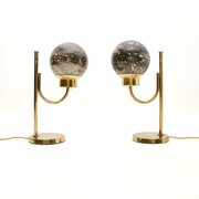 Pair Of Vintage Swedish Brass Glass Table Lamps