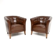 Pair Of Vintage Swedish Leather Armchairs