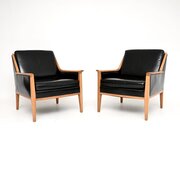 Pair Of Vintage Swedish Leather Armchairs