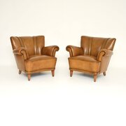 Pair Of Vintage Swedish Leather Club Armchairs