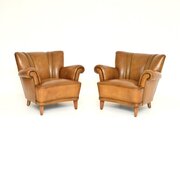 Pair Of Vintage Swedish Leather Club Armchairs