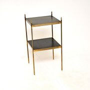 Vintage Brass And Leather Side Table