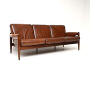 Vintage Danish Rosewood And Leather Sofa