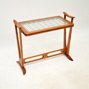 Vintage French Cherry Wood Glass Top Side Table
