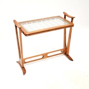 Vintage French Cherry Wood Glass Top Side Table