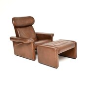 Vintage Italian Leather Reclining Armchair Set