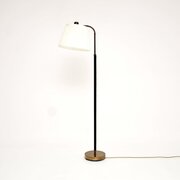 Vintage Swedish Leather And Brass Floor Lamp
