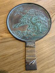Japanese Bronze Handmirror And Original Case