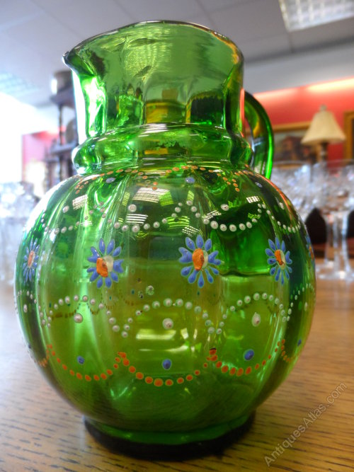 Antiques Atlas Victorian Green Glass Handpainted Jug