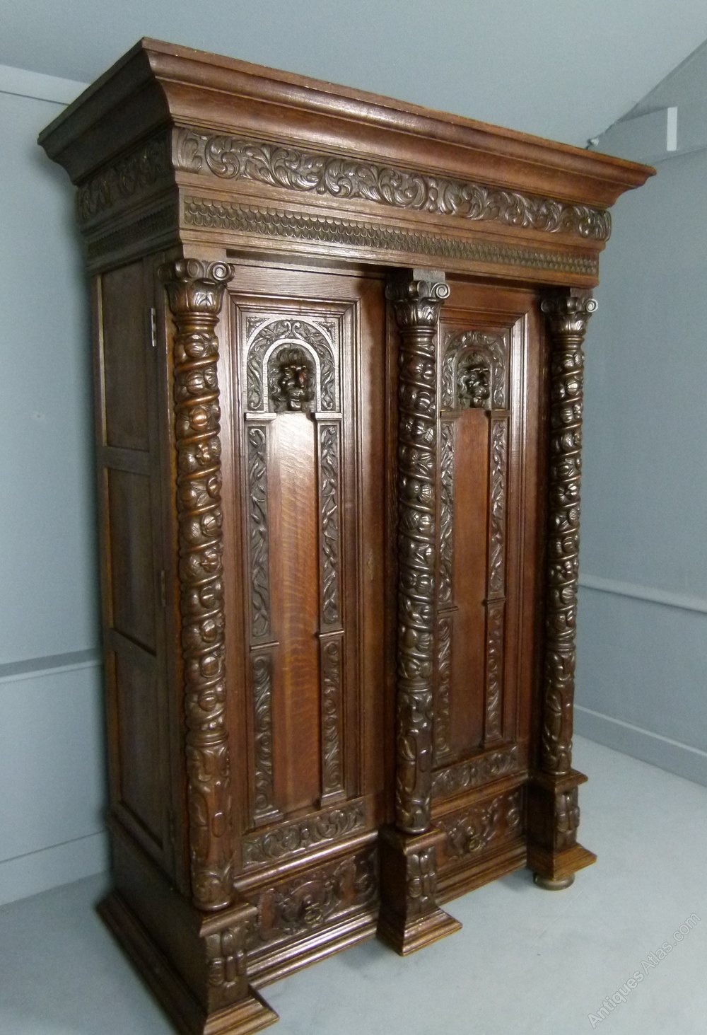 Elaborately Carved Flemish Oak Armoire Cupboard Antiques Atlas