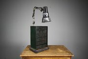 English Antique Metal Jewellers Chest With Lamp