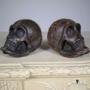 Pair of Antique Treen Momento Mori Carved Skulls 