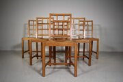 Set Of Six Heals Antique Oak Dining Chairs – Lattice Back
