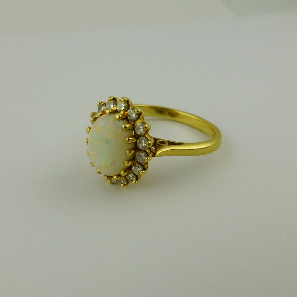 Antiques Atlas Vintage Opal And Diamond Ring 18ct Gold