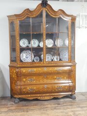 19thC Dutch Marquetry Display Cabinet