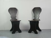 Pair 18thC Sgabello Oak Hall Chairs